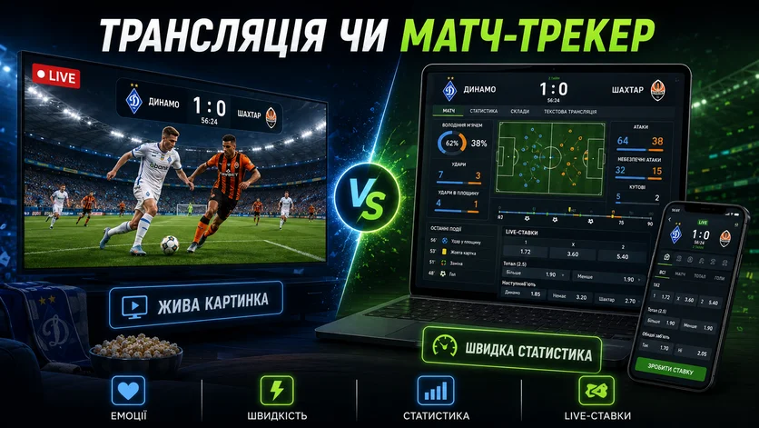 Comparing a live stream and a match tracker at a bookmaker