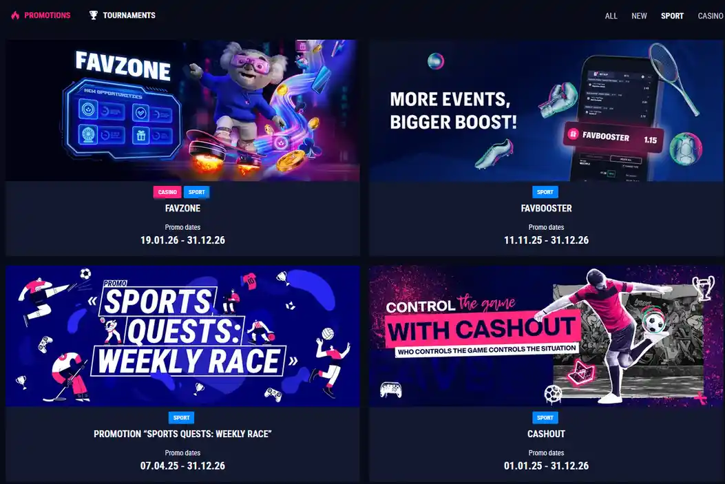 Sports bonus offers page at Favbet UA Sports bonus offers page at Favbet UA