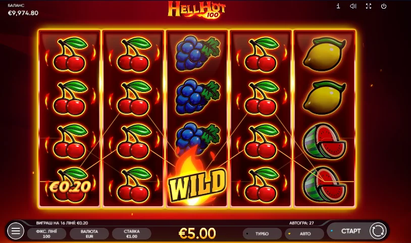 Gameplay of the Hell Hot 100 video slot from Endorphina